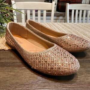 FeelCloud Womens Rose Gold Rhinestone Flats Dress Shoes Sparkly Size 39 US 8